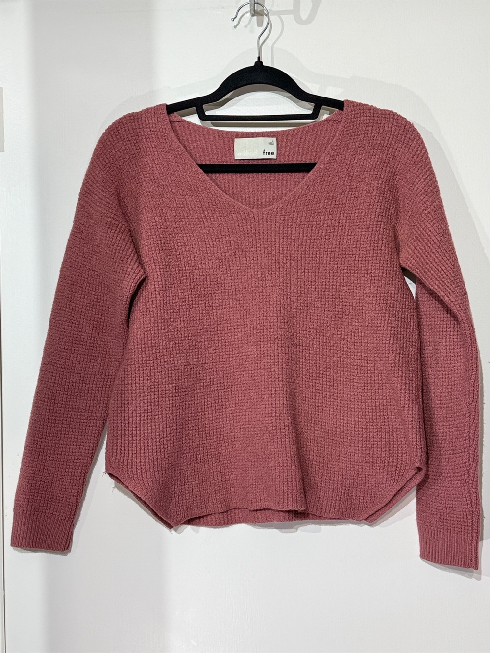 Free Dusty Rose V-Neck Merino Wool Knit Sweater